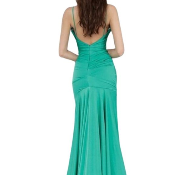 NWT Jovani JVN00968ASC Trumpet Prom Dress Emerald Size 0 - Picture 3 of 8